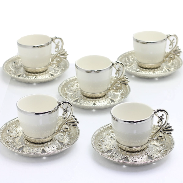 white & silver six-piece coffee set