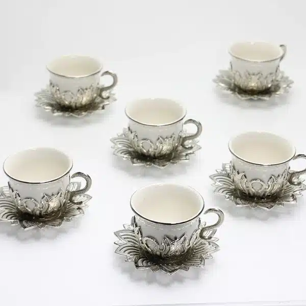 Six Piece Coffee Set White & Silver