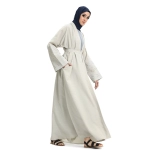 Women's Linen Cream Open Abaya Cream