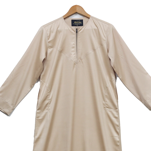 Beige Muslim Boys Omani Satin Thobe