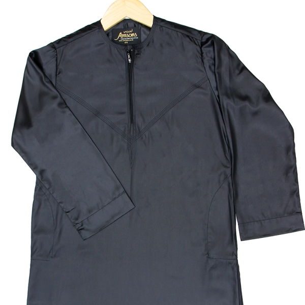 Omani Black Satin Muslim Boys Thobe