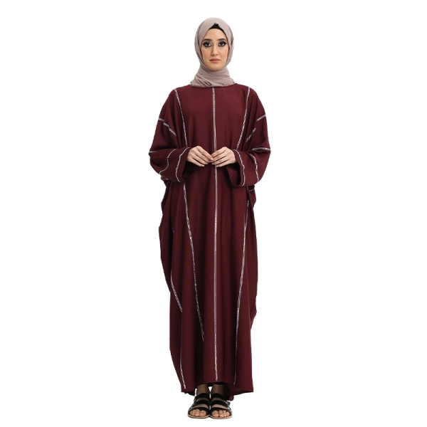 maroon sequence batwing Muslim prayer abaya