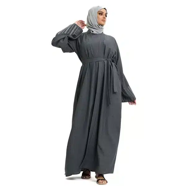 Linen Grey Open Abaya