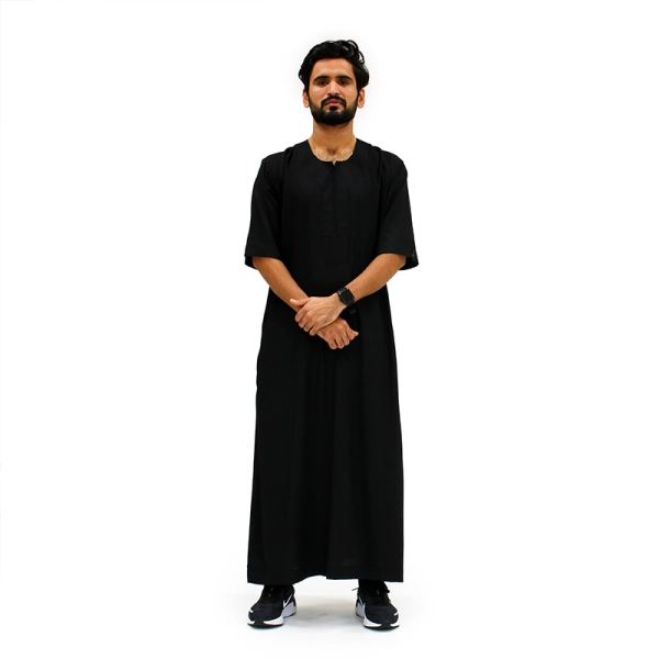 Black Omani Short Sleeve Thobe