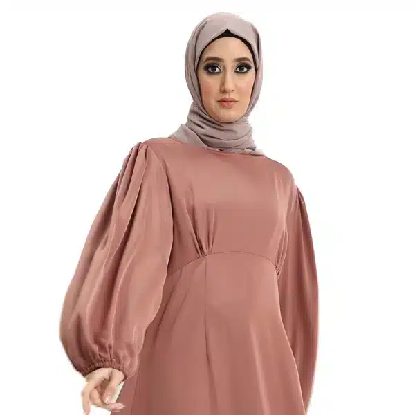 rose colour pleated satin Islamic dress