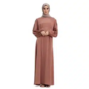 rose colour pleated satin Islamic dress