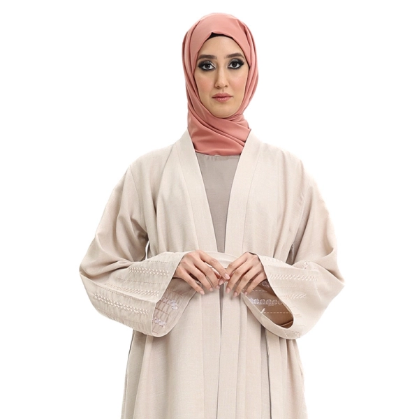 Peach linen open abaya