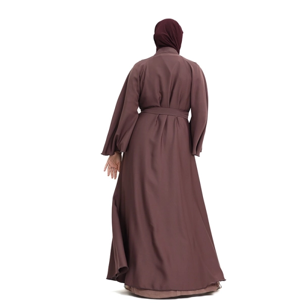 belted Islamic prayer abaya in mauve