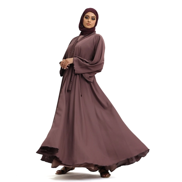 Amira Beaded Belted Mauve Abaya Mauve