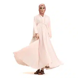 Amira Beaded Belted Baby Pink Abaya