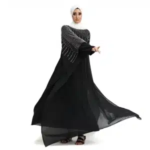 Detailed Belted Batwing Black Abaya