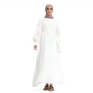 Moonlight Belted Pearl White Abaya Dress