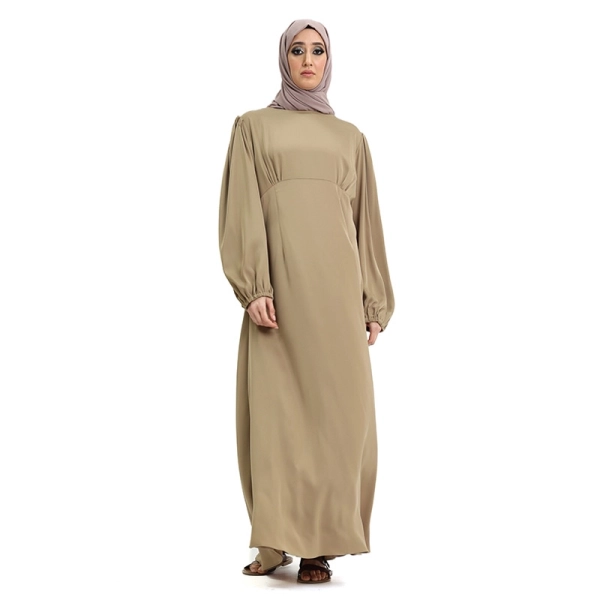 camel colour pleated satin Islamic dress