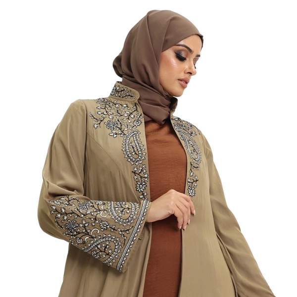 Light Brown Handcrafted Embroidered Kimono