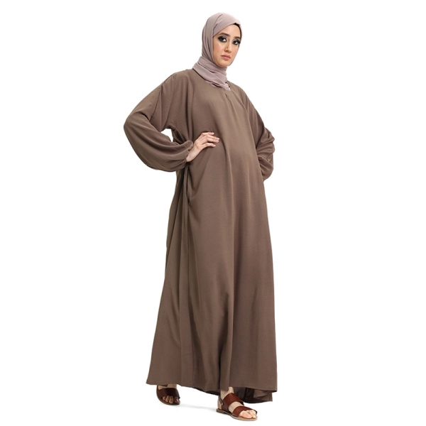 Self Print Elasticated Light Brown Abaya