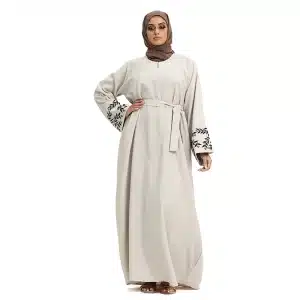 Embroidered Sleeved Beige Abaya