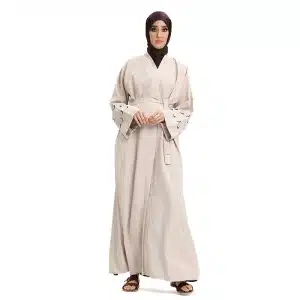 Linen Moon Embroidered Buttoned Petal Peach Abaya