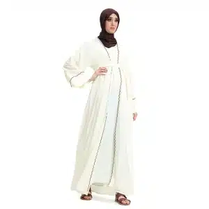 Detailed 2 Piece Cream Abaya