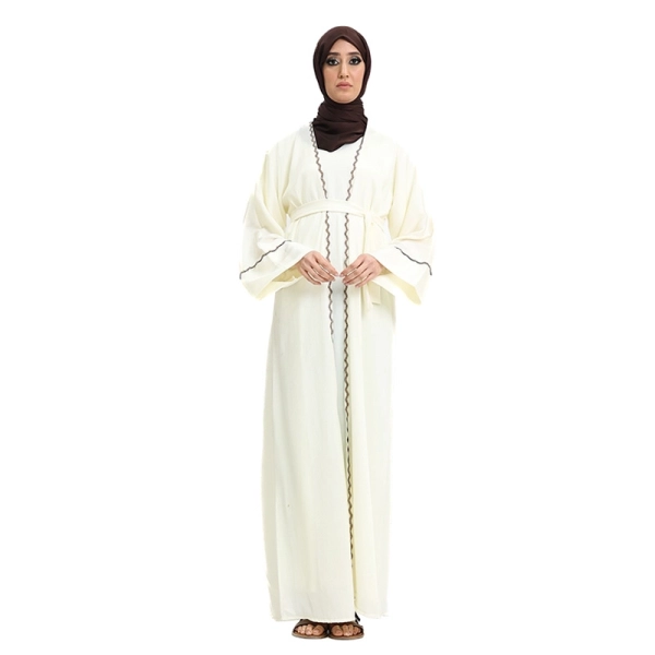 Detailed 2 Piece Cream Abaya Set