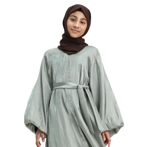 sage organza Islamic kimono for Muslim girls