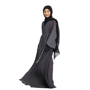 Grey Plicate Abaya for Muslim Girl