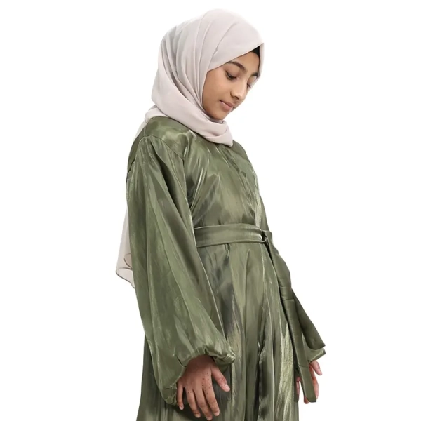 olive organza Islamic kimono for Muslim girls