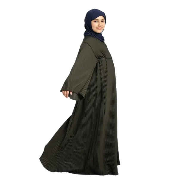 Girls Khaki Plicate Abaya