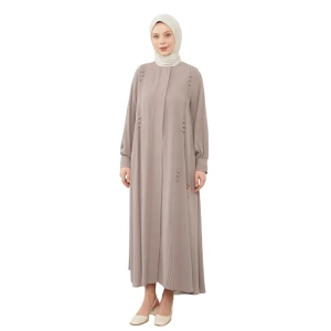 Buy Aafiya Buttoned Detail Latte Abaya Online