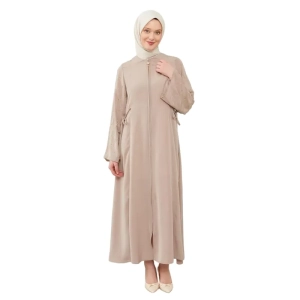 Online Beige Fatima Zip Abaya