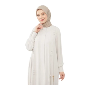 Aafiya Buttoned Detail Cream Abaya