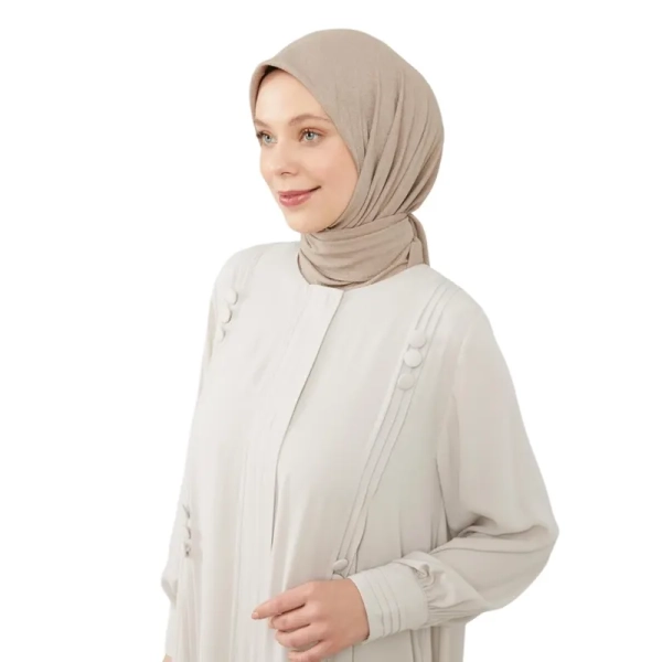 buttoned cream abaya dress