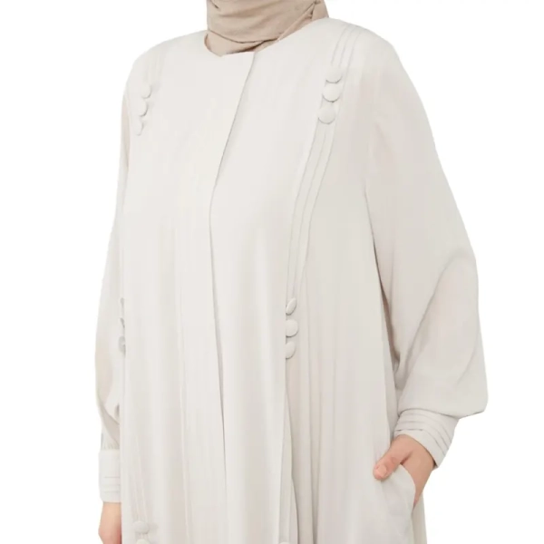 Aafiya Buttoned Detail Cream Abaya