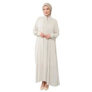 Cream Sequence Zipped Abaya