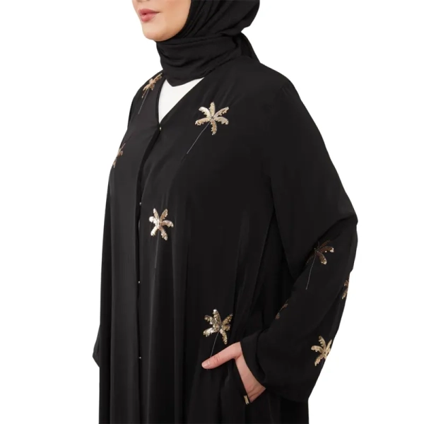 Amsons black leaf design abaya