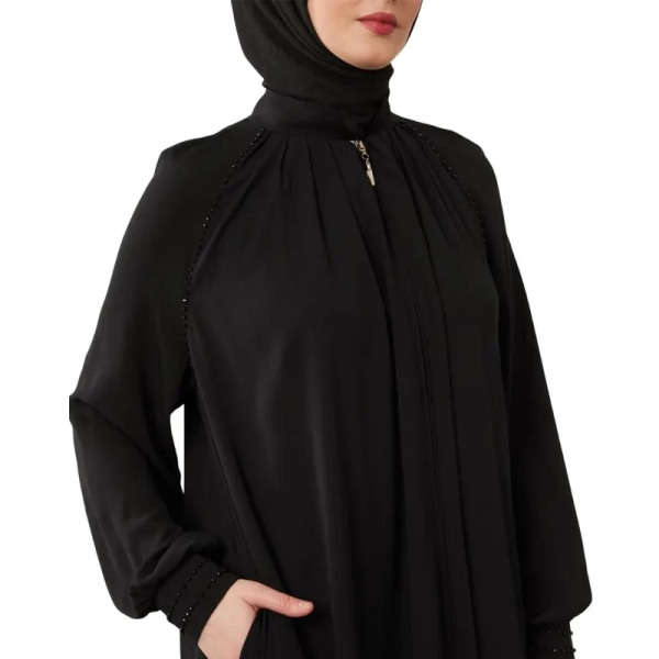 Sequence Zipped Black Abaya