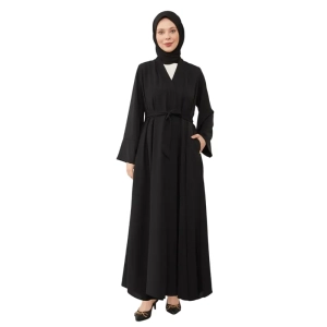 black Aiyla Muslim belted abaya dress