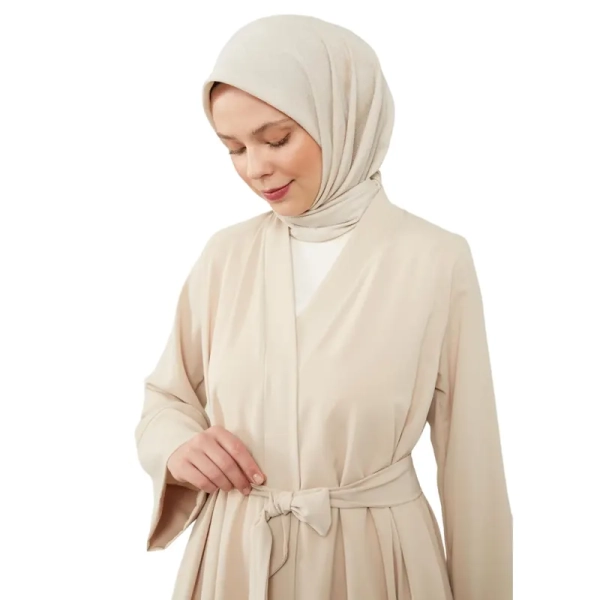 Cream Belted Aiyla Abaya dress