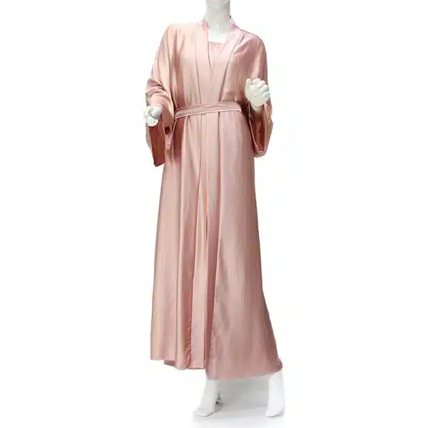 Rose Pink Linen Silk Two Piece Kimono Set