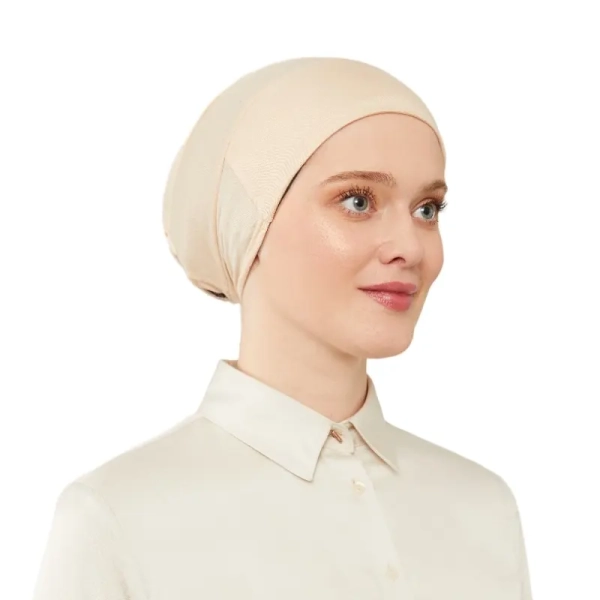 Beige Tie & Net Bone Hijab Cap