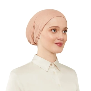 peach tie & net bone hijab cap