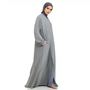 Maryam Button Light Grey Abaya