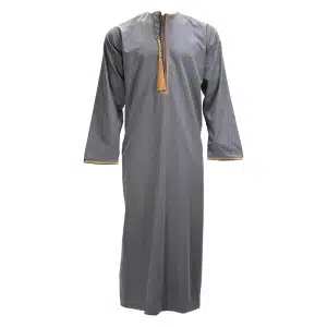 Grey Detailed Tasseled Thobe for Men