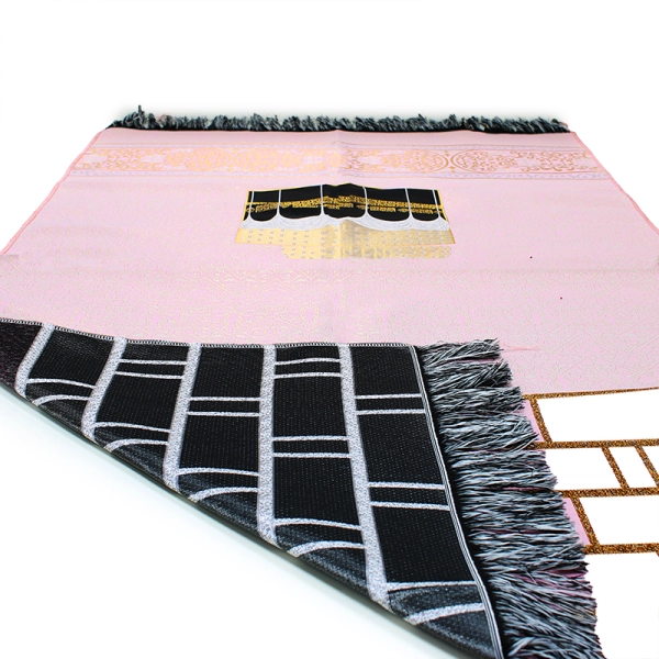 Pink Embroidered Kaaba Prayer Mat For Sale