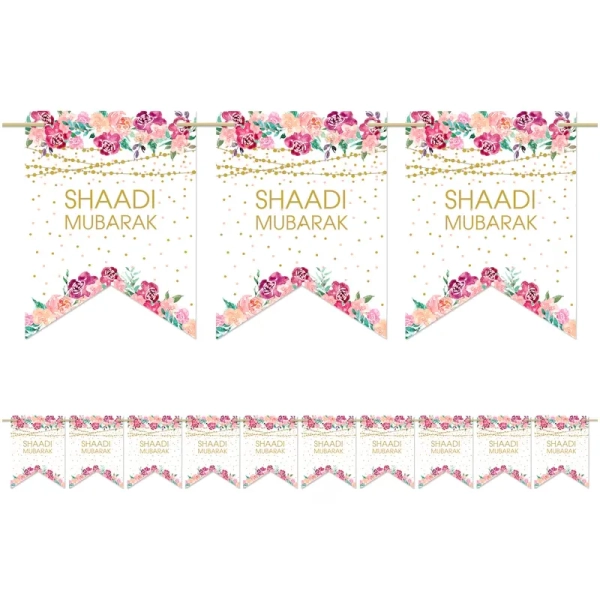 Shaadi Mubarak Bunting 10 Double Sided Flags