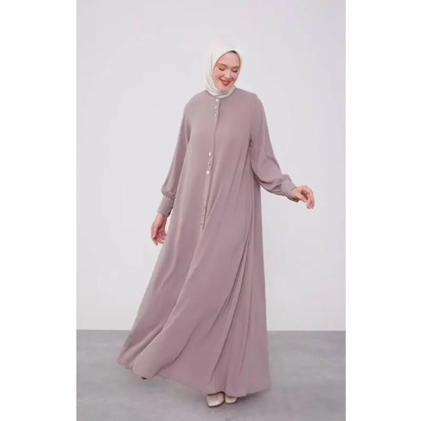 Women Classic Blush Pink Button Abaya