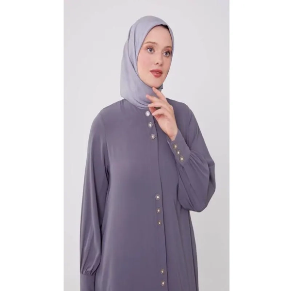 Women Grey Classic Button Abaya